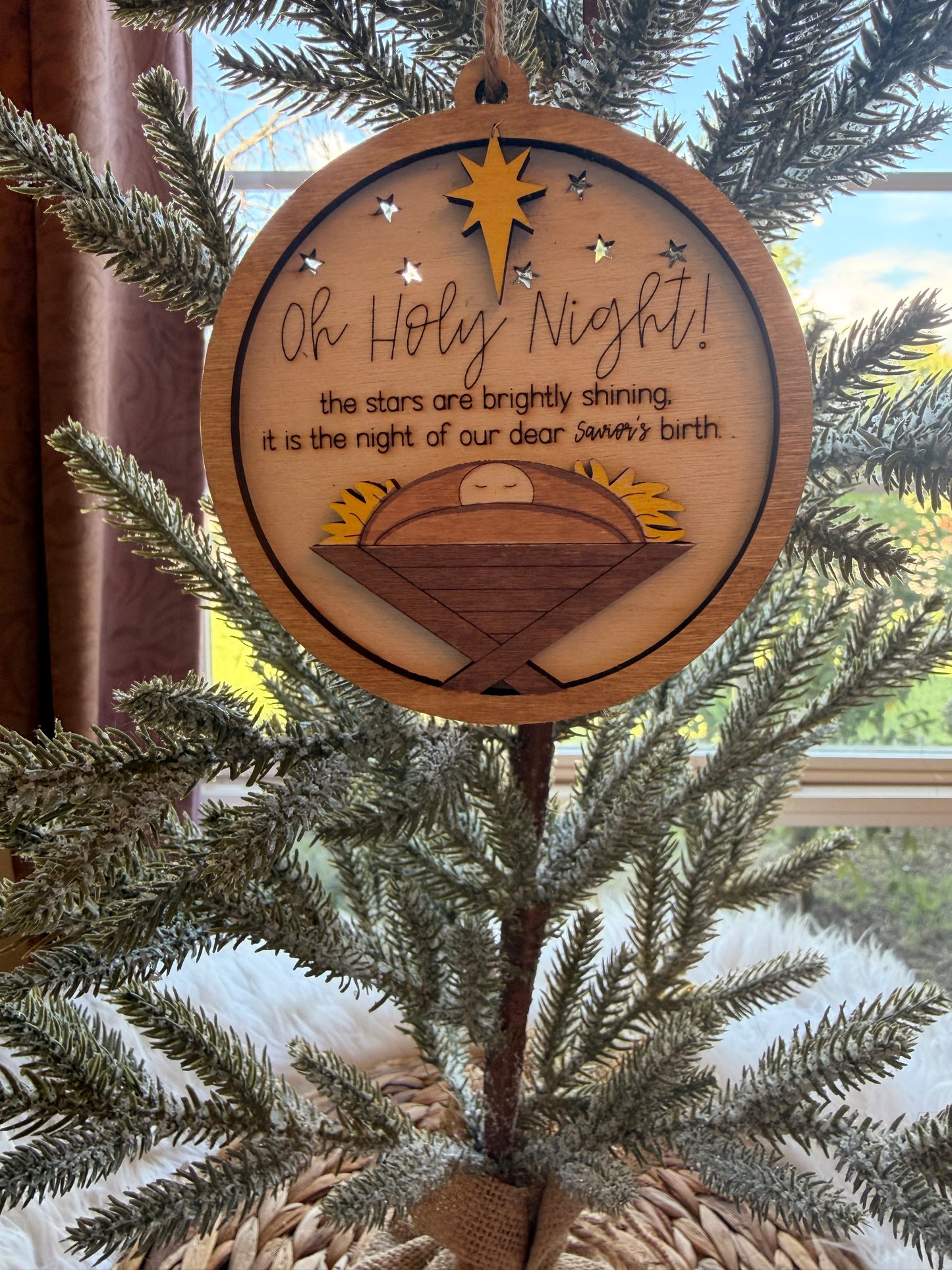 O Holy Night Wooden Nativity Christmas Ornament