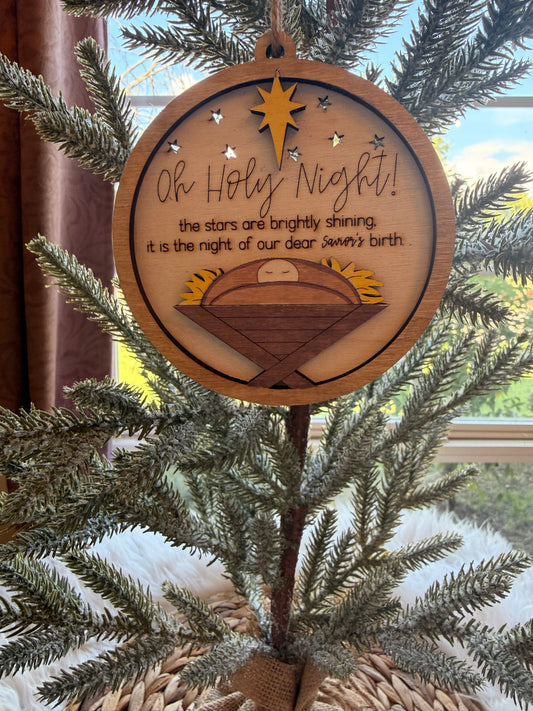 O Holy Night Wooden Nativity Christmas Ornament